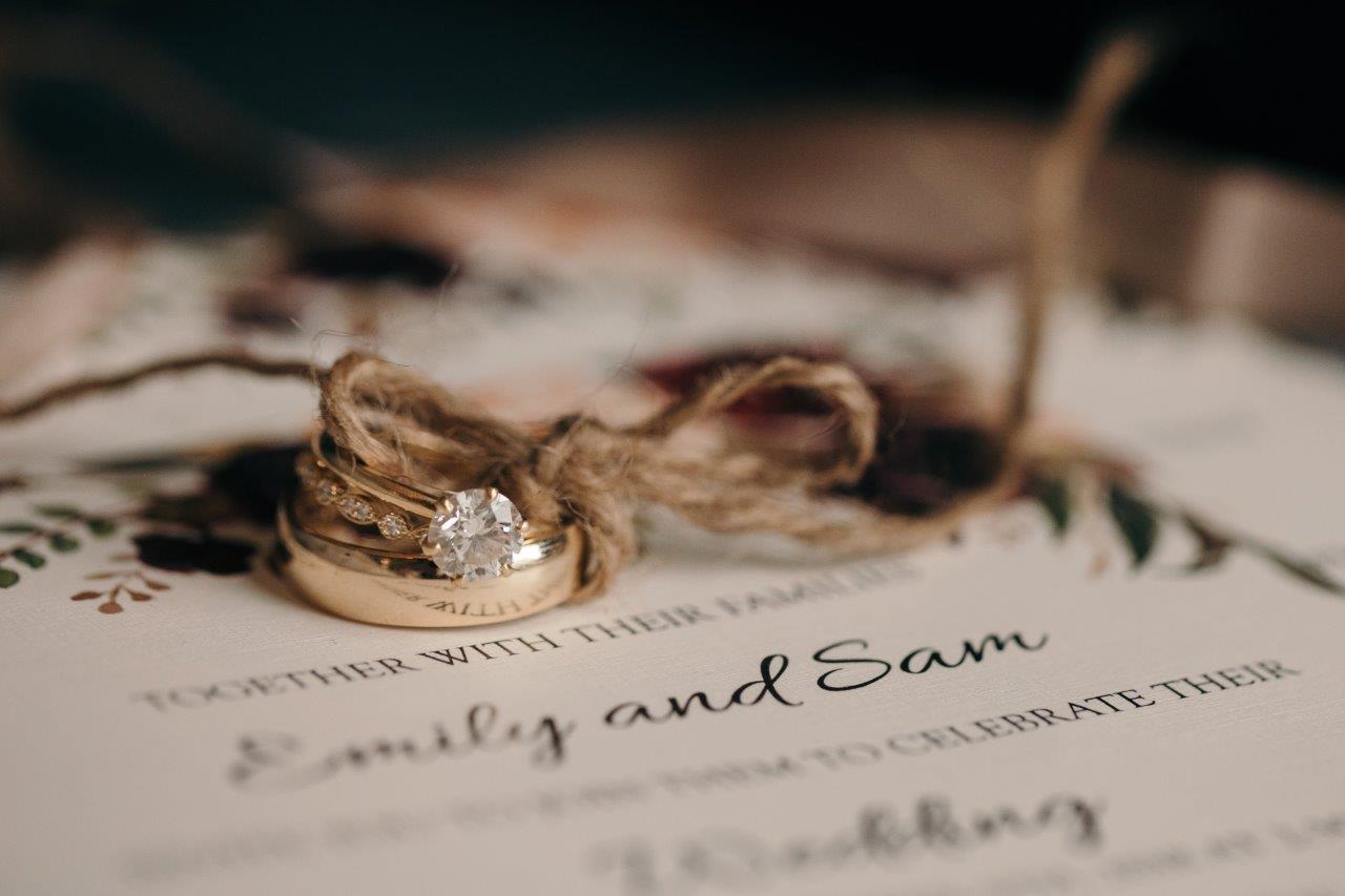 Two rings tied together with string lying on top of the order of service